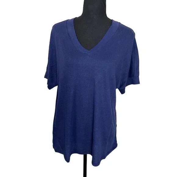 Isaac Mizrahi Live! Bridgehampton Knit Linen Blend V-Neck DARK NAVY NWT SIZE S - Picture 2 of 6